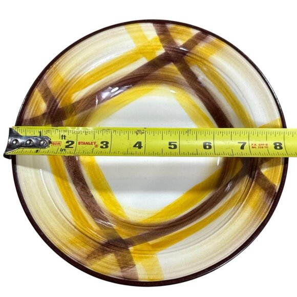 3 Vtg Vernonware Homespun Hand Painted Yellow Brown Plaid Fruit Serving Bowl 8" - Picture 6 of 12